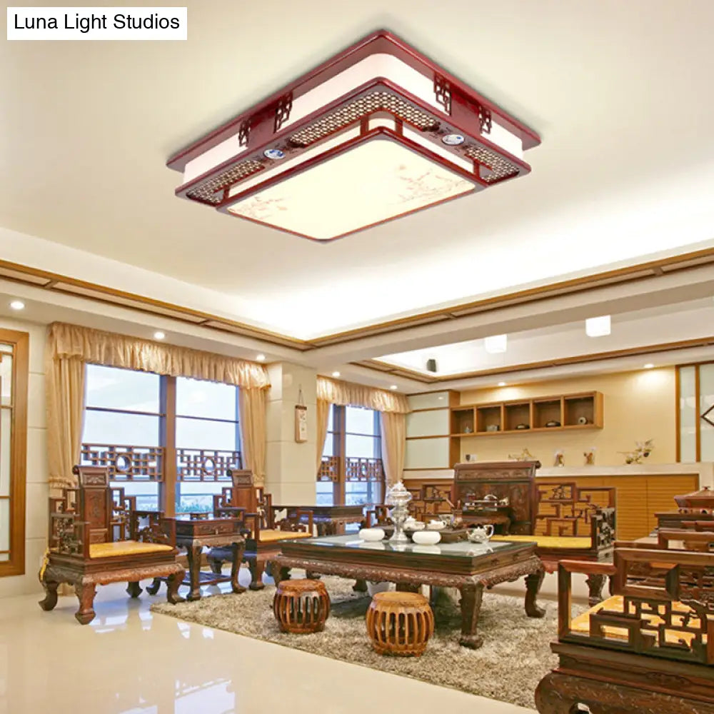 Dark Red Led Flush Mount Ceiling Lamp With Stylish Floral Design For Living Room