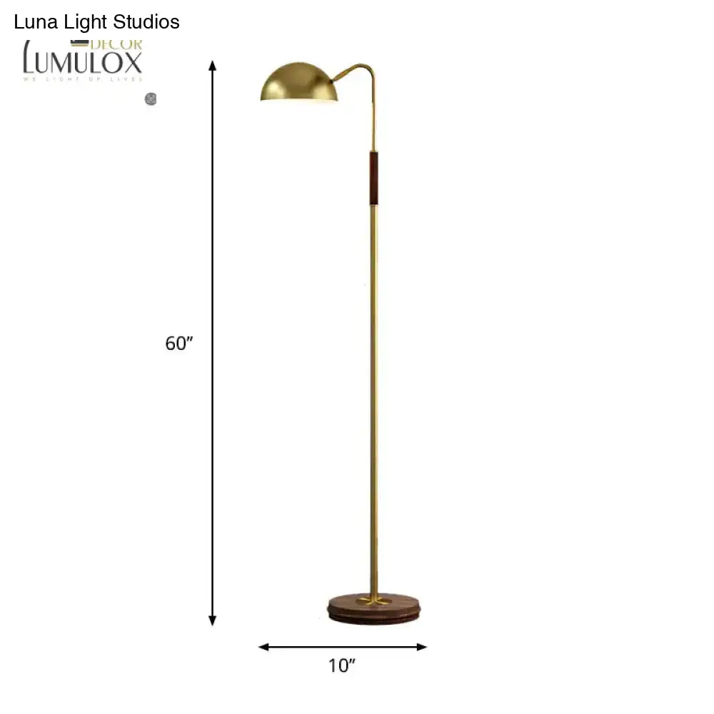 Dome Shade Living Room Floor Lighting Metal Single Light Postmodern Stand Lamp In Brass