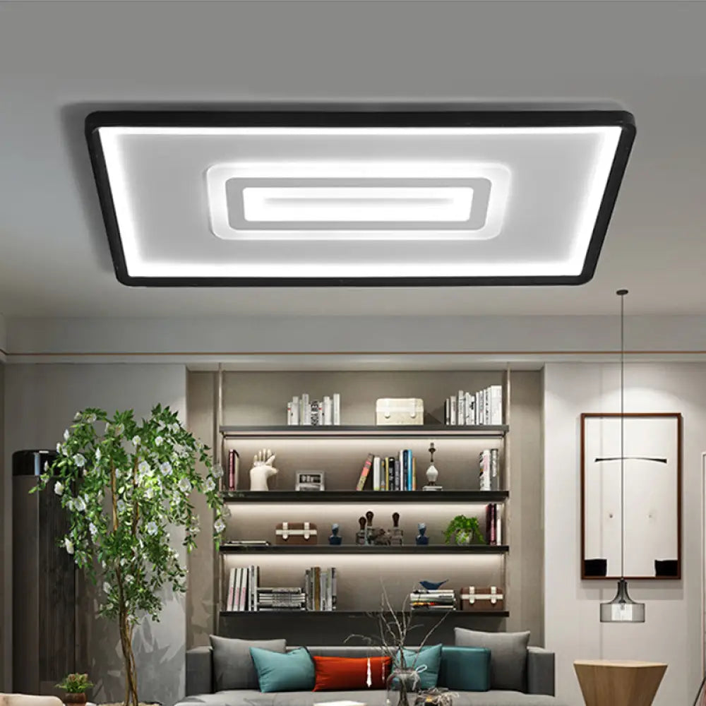 Dual Rectangle Flush Nordic Style Black Metal Light - 35.5’/43’ Width Warm/White Stepless