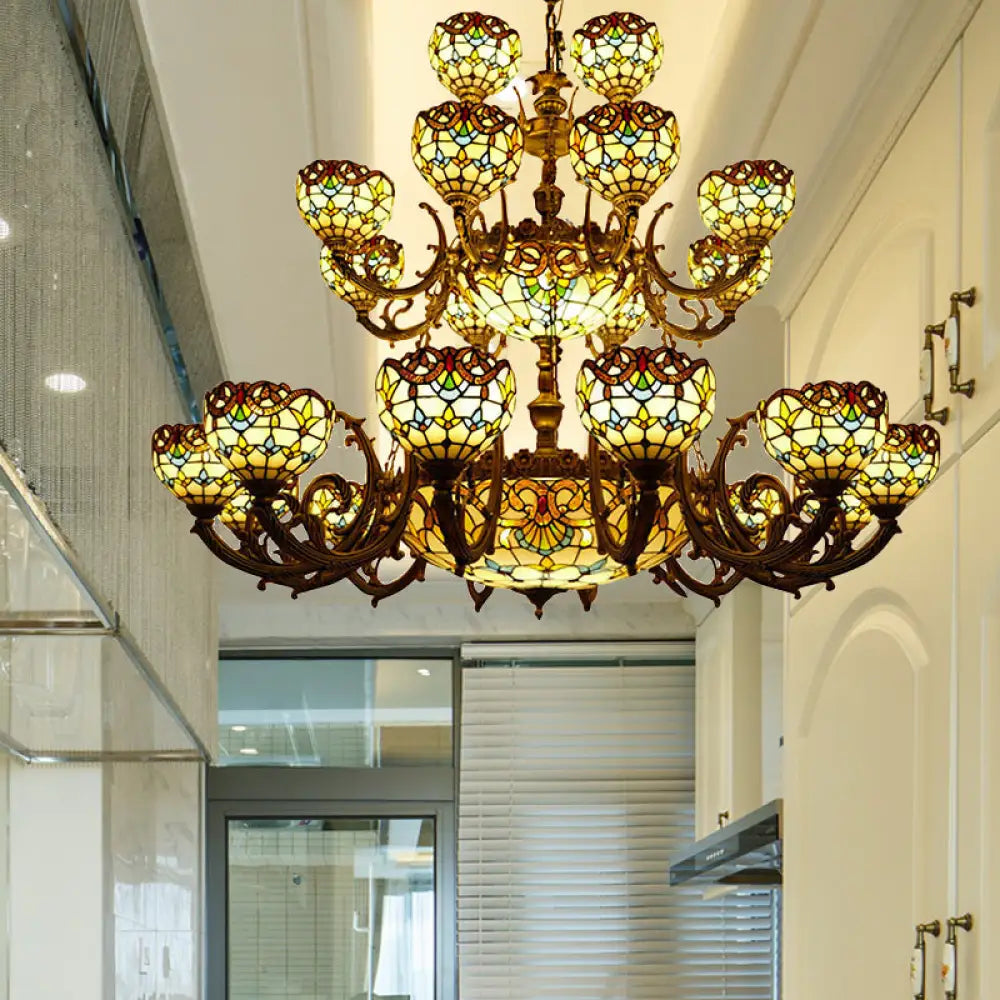 Extra Large Baroque 26/13-Light Art Glass Chandelier In Brown For Living Room 26 /