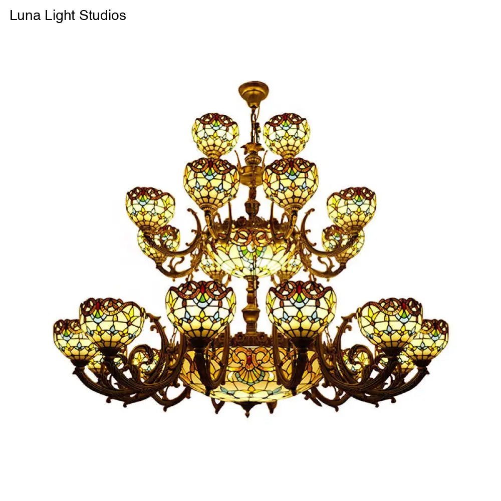 Extra Large Baroque 26/13-Light Art Glass Chandelier In Brown For Living Room