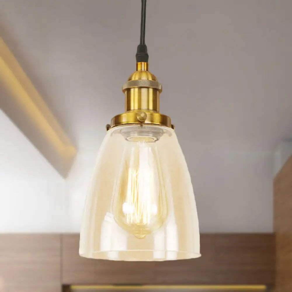 Farmhouse 1 Light Brass/Copper Pendant Ceiling With Clear Glass Tapered Shade Brass