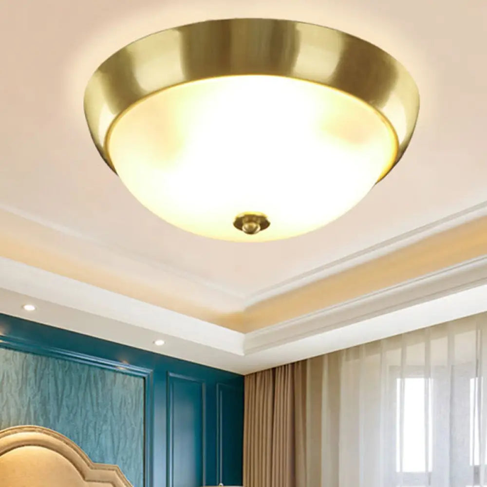 Farmhouse Frosted Glass Dome - Shaped Flush Mount Light Brass Fixture 3/4 - Bulb 12’/16’ Width / 12’