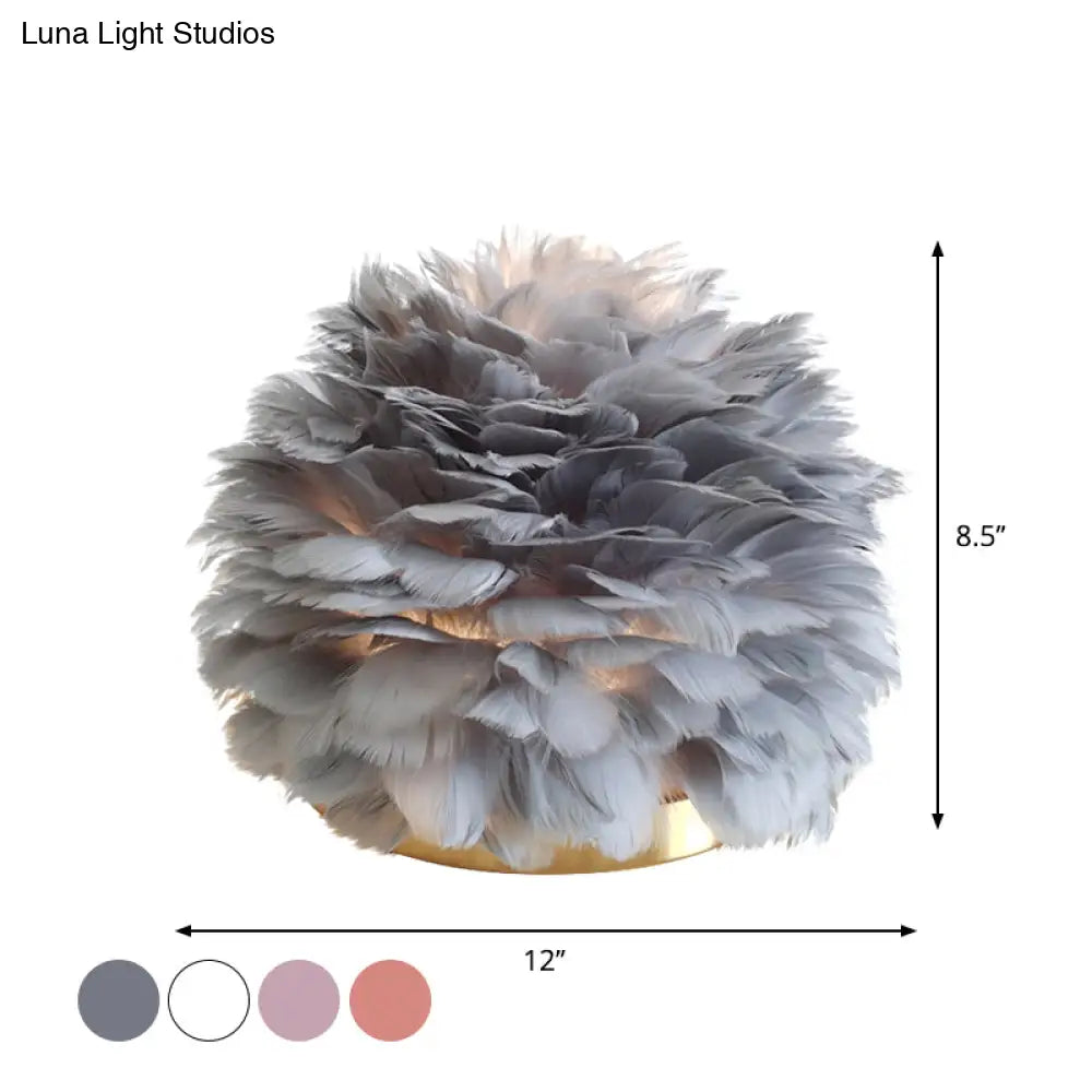 Feathered Flower Blossom Bedside Lamp - Modern Stylish Night Light (Pink/Apricot/White)