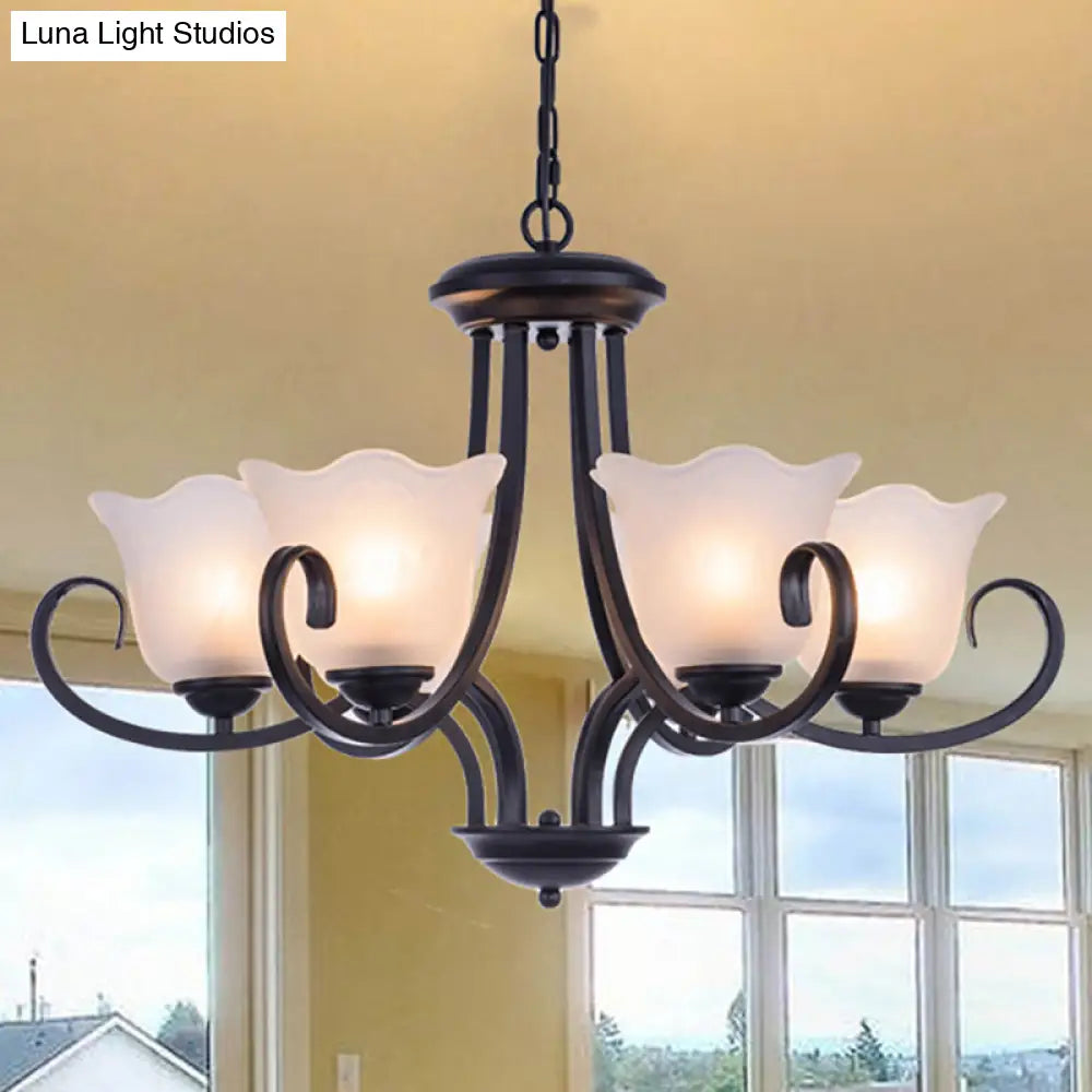 Flared Shade Frosted Glass Ceiling Lamp With Traditional Bedroom Chandelier Pendant Light - Black