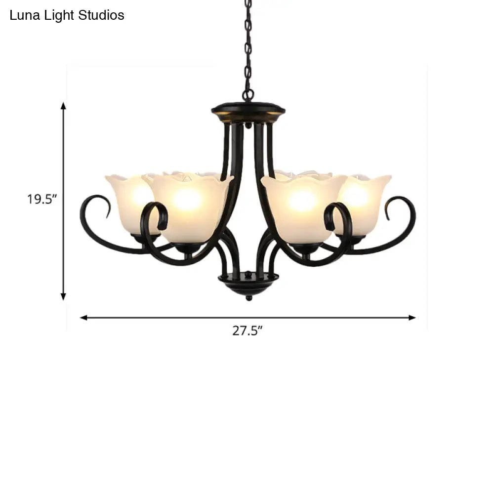 Flared Shade Frosted Glass Ceiling Lamp With Traditional Bedroom Chandelier Pendant Light - Black