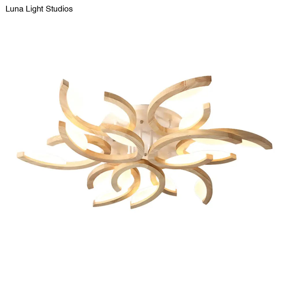 Floral Led Ceiling Lamp - Modern Wood Semi Flush Mount Light For Living Room