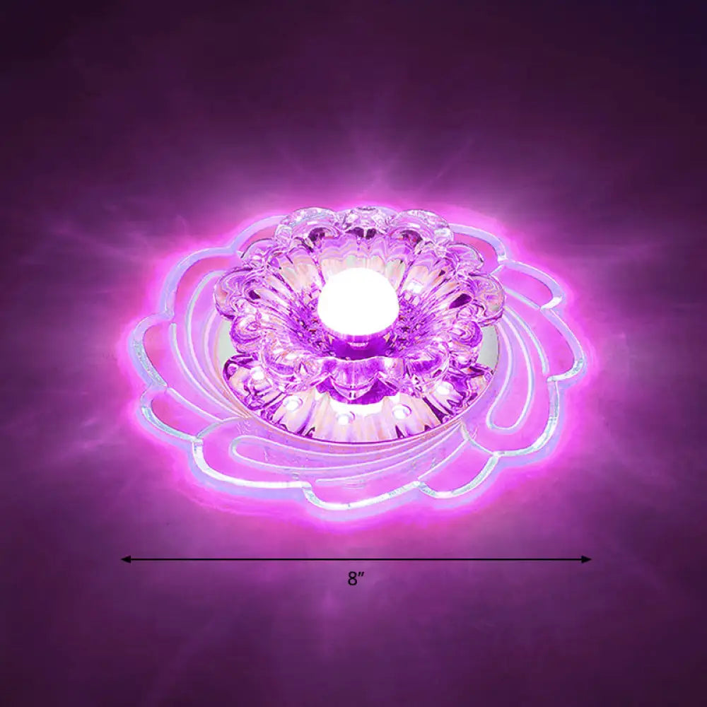 Floral Shade Crystal Led Flush Mount Lighting For Entryway - Minimalist Design Clear / Purple