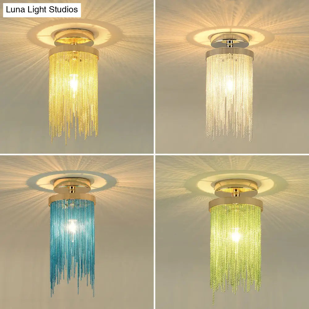 Fringed Chainlet Flush Mount Ceiling Light - Contemporary Aluminum Fixture For Corridors
