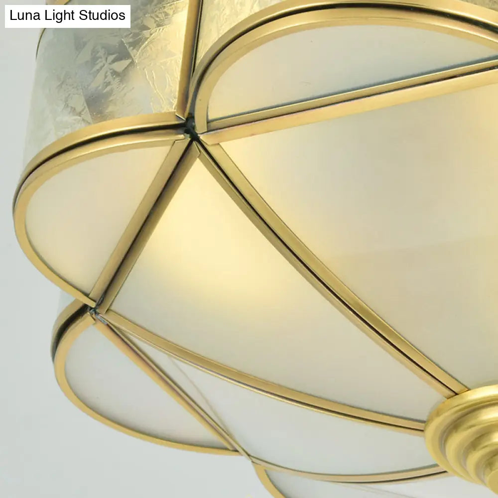Frosted Glass And Brass Colonial Style Flush Mount Ceiling Lamp With Curved Design - Ideal For