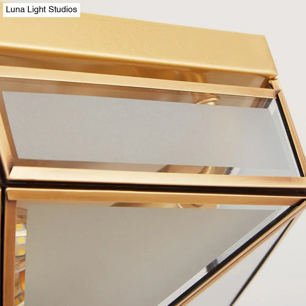 Frosted Glass Brass Hexagonal Ceiling Flush Light - Traditional Mount Lighting