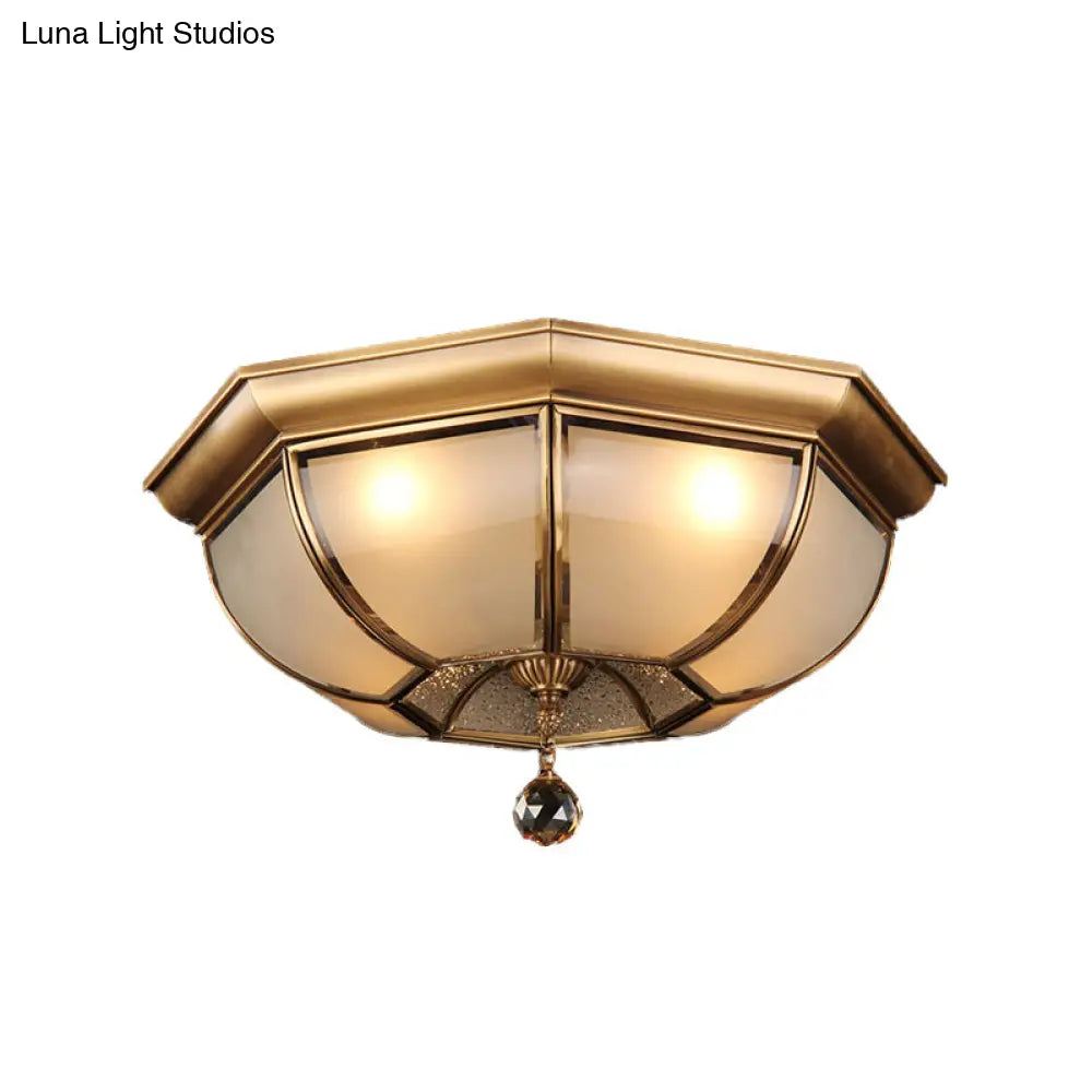 Frosted Glass Ceiling Light - Traditional 3/4 Lights Brass 14’/18’ Living Room Flush Lamp