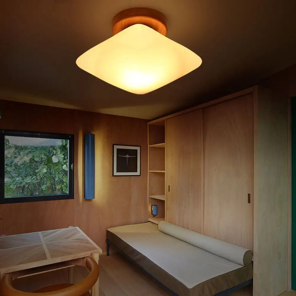 Frosted Glass Semi-Circle/Square Flush Ceiling Light - Modern 1-Light Mount For Corridor White /