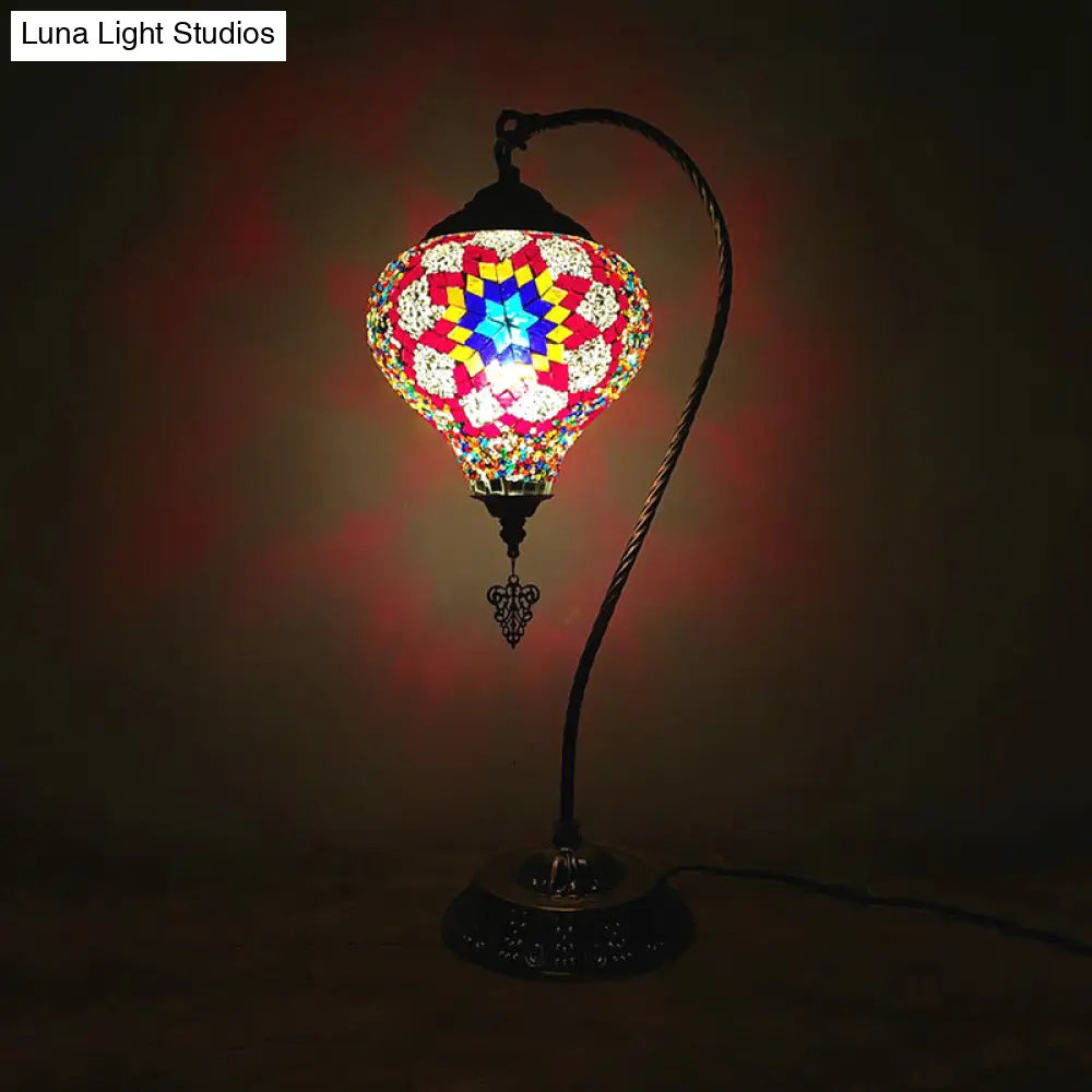 Glass Teardrop Small Desk Lamp - Antique Style With Gooseneck Metal Arm Rose Red/Sky Blue/Watermelon