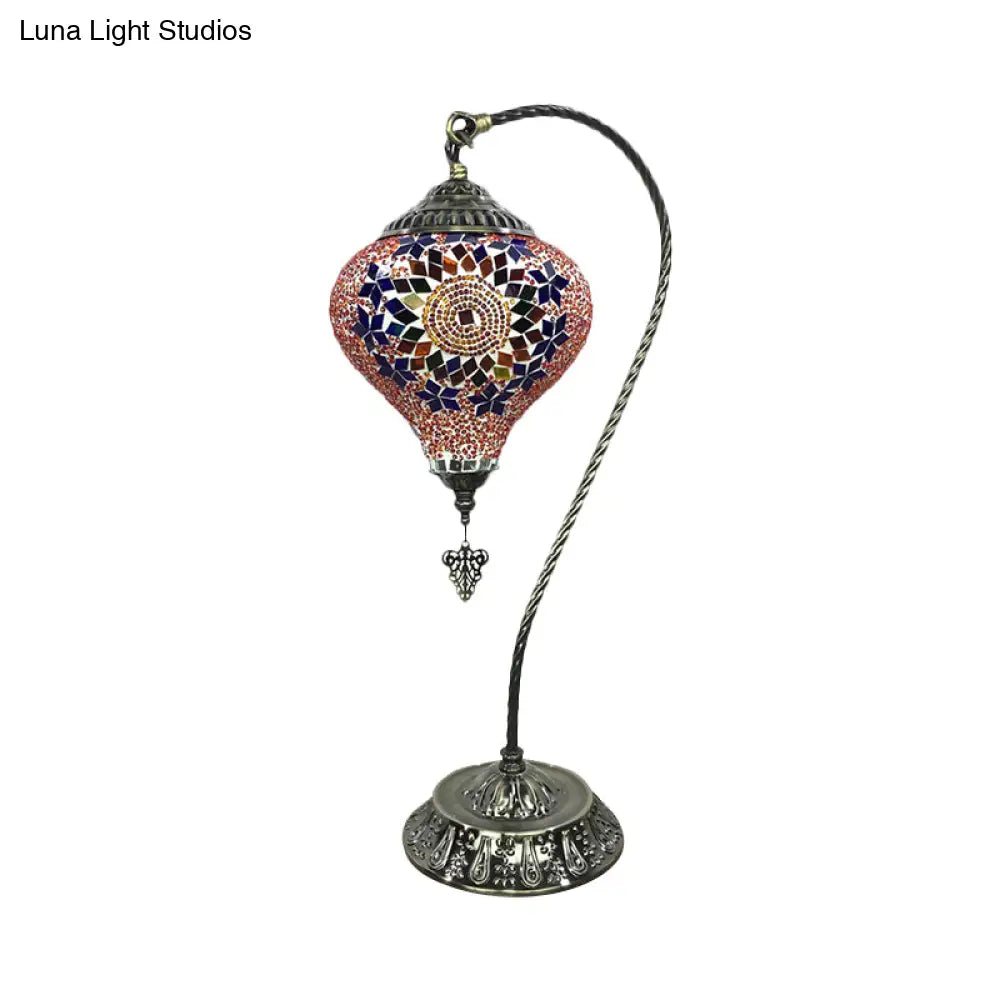 Glass Teardrop Small Desk Lamp - Antique Style With Gooseneck Metal Arm Rose Red/Sky Blue/Watermelon