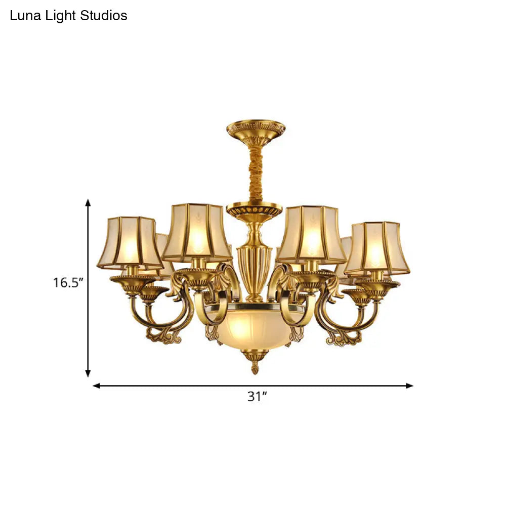 Gold Frosted Glass Bell Chandelier - 6/8 Heads Ceiling Pendant Light For Living Room