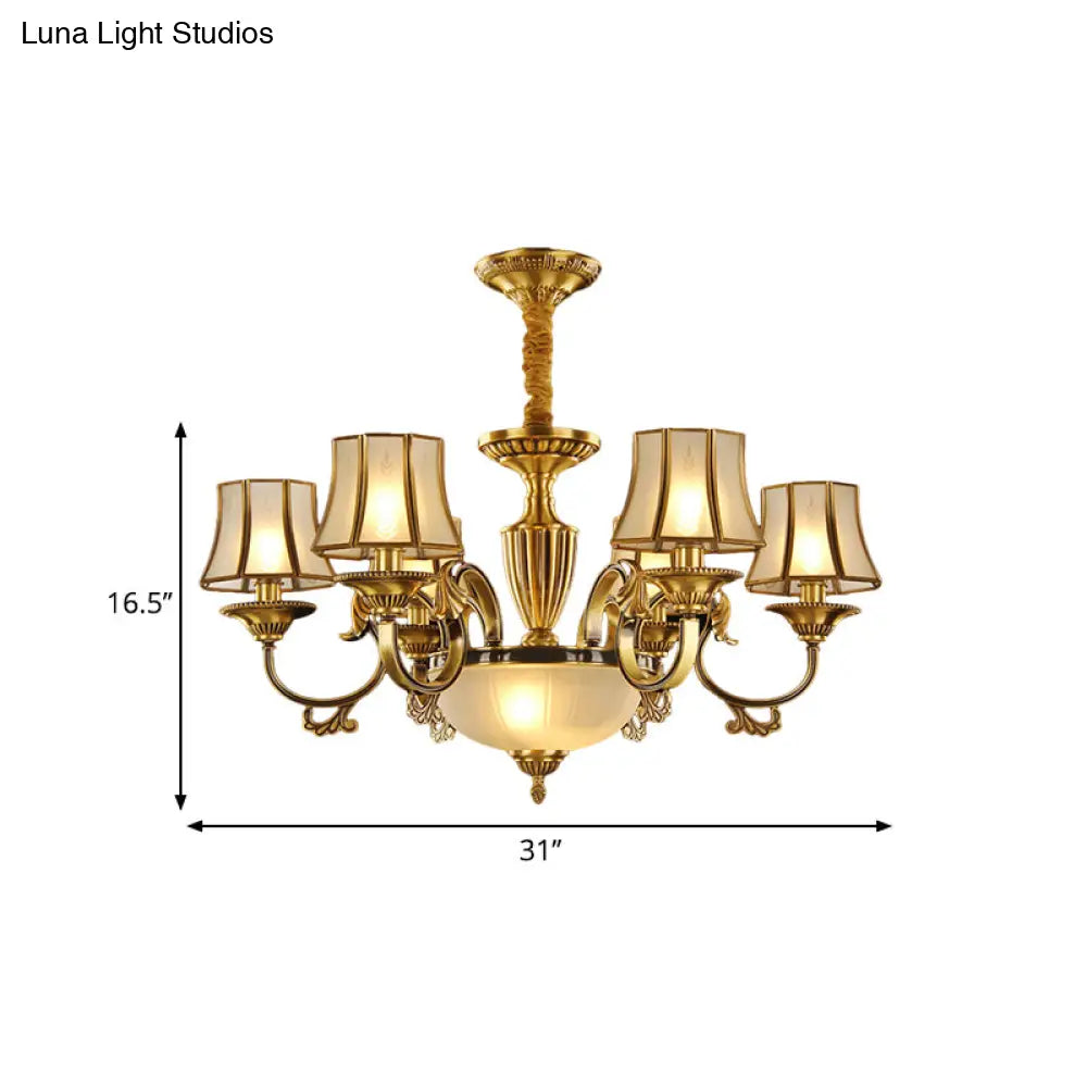 Gold Frosted Glass Bell Chandelier - 6/8 Heads Ceiling Pendant Light For Living Room