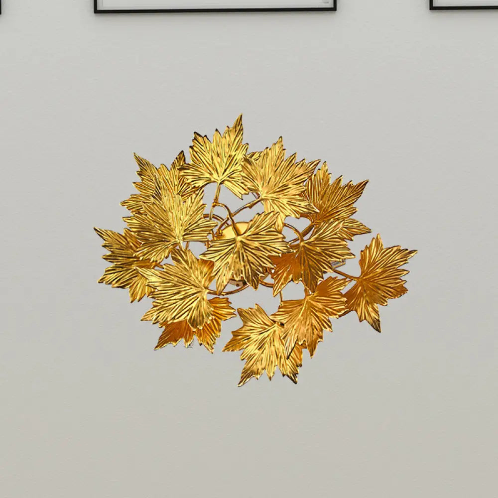 Gold Leaf Wall Mount Lamp With 4 Lights: Modernist Style For Bedroom