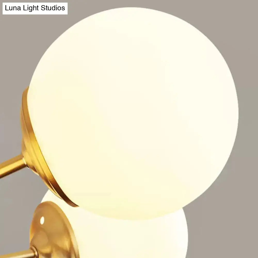 Gold Metal Hanging Chandelier With Opal Glass Shade For Bedroom