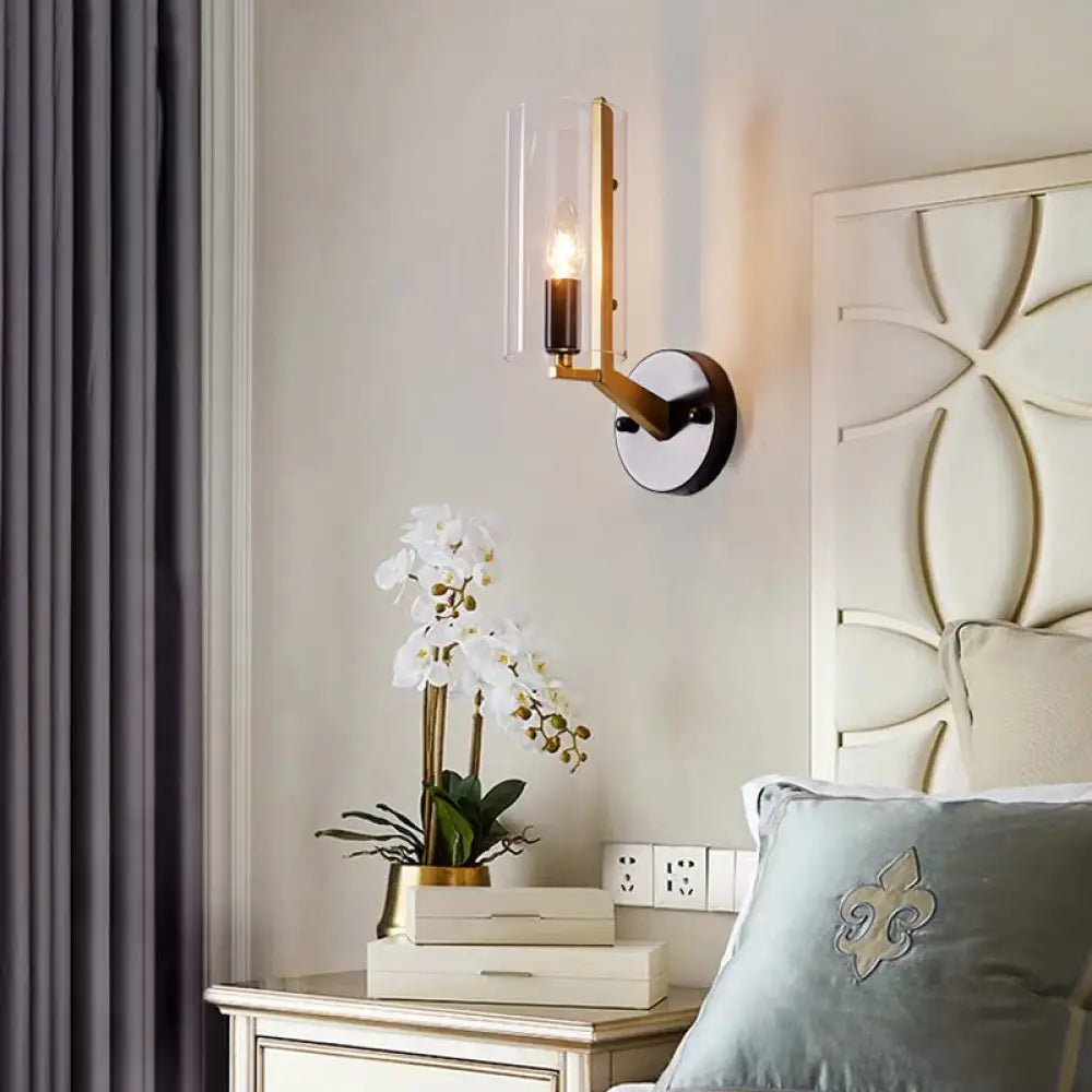 Gold Metal Wall Mounted Candle Lamp With Clear Glass Shade