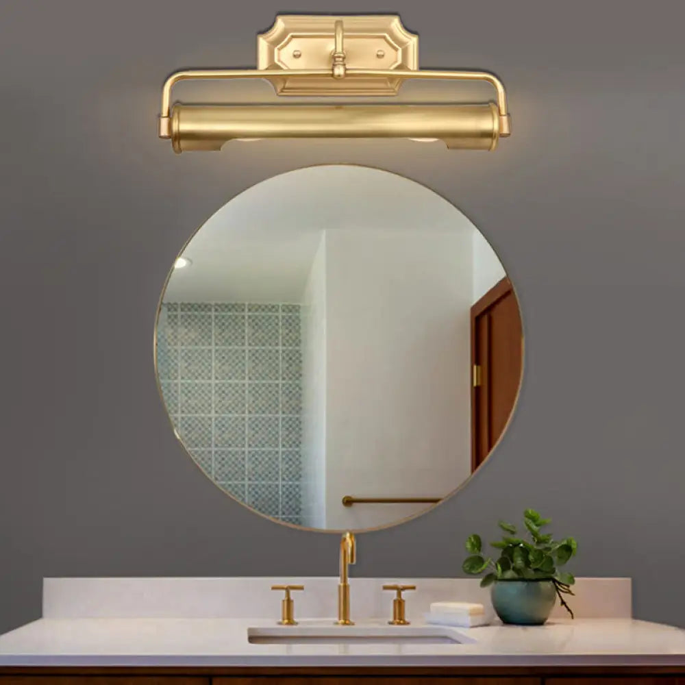 Gold Tube Vanity Lighting - 2 Bulb Metal Sconce For Traditional Bathroom Decor