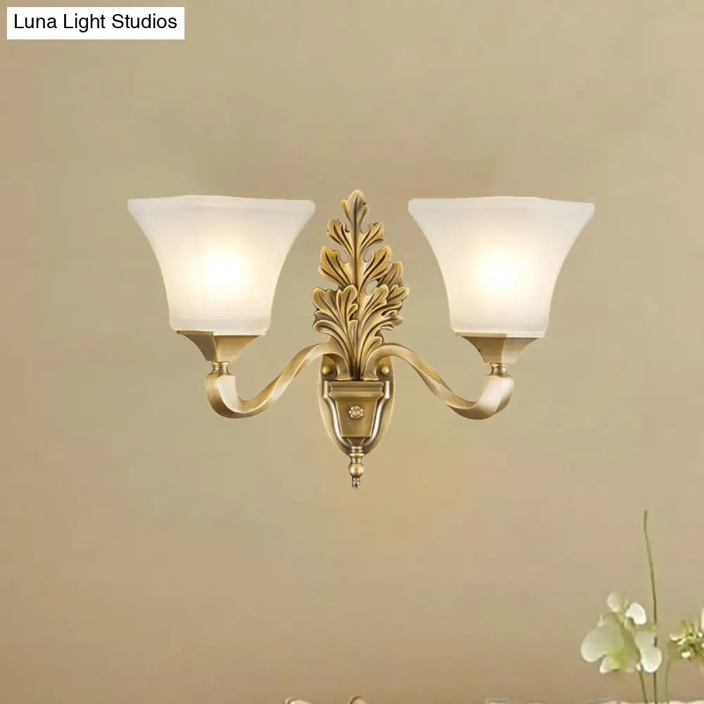Golden Vintage Opal Glass Bell Shade Sconce Light - Stylish Wall Mount Lighting For Living Room