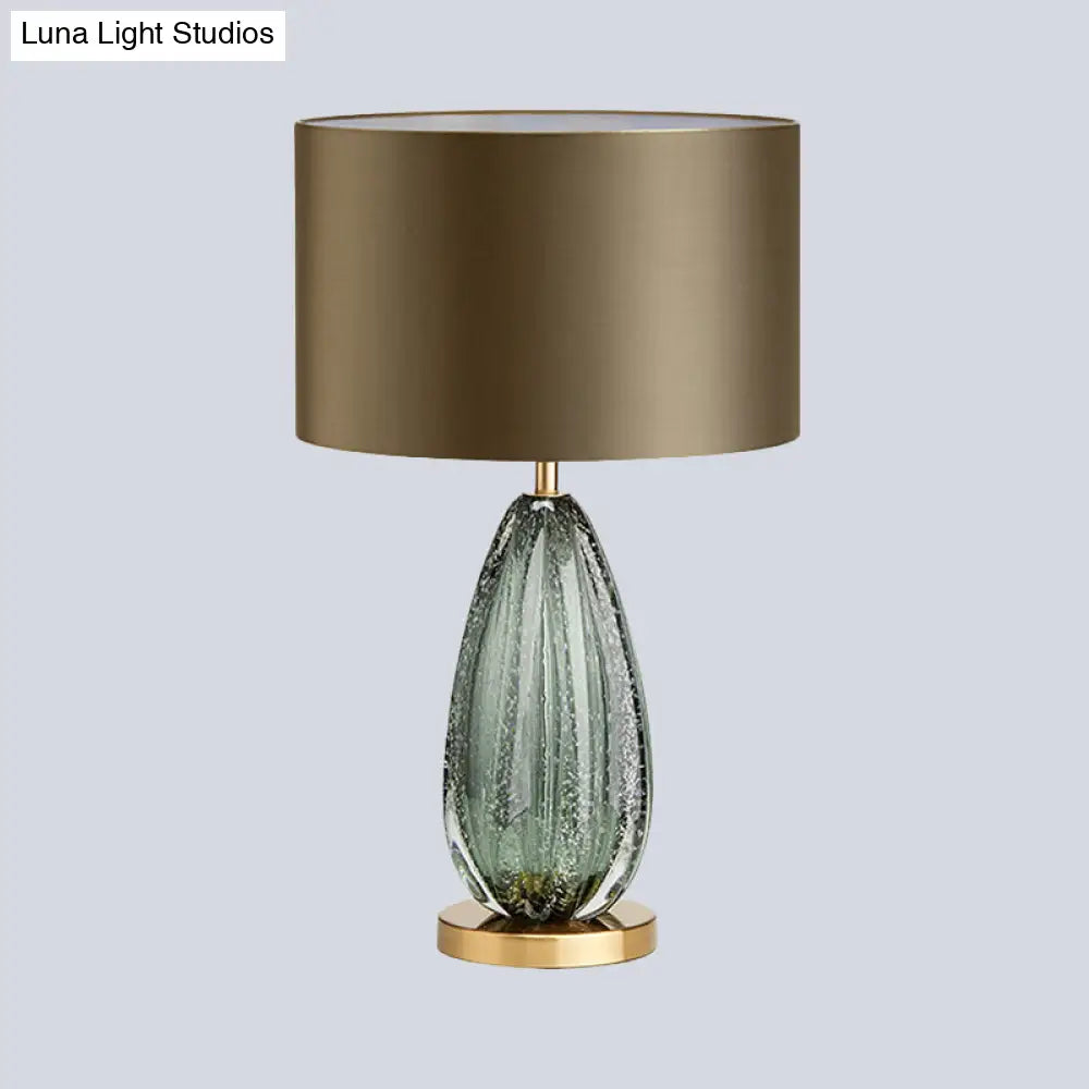 Green Small Desk Lamp - Modernist Fabric With Straight Sided Shade