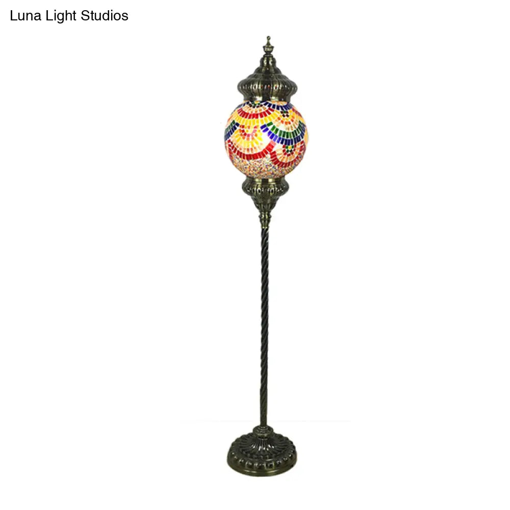 Hand-Crafted Vintage Glass Floor Lamp In Red/Blue/Green Sphere Stand