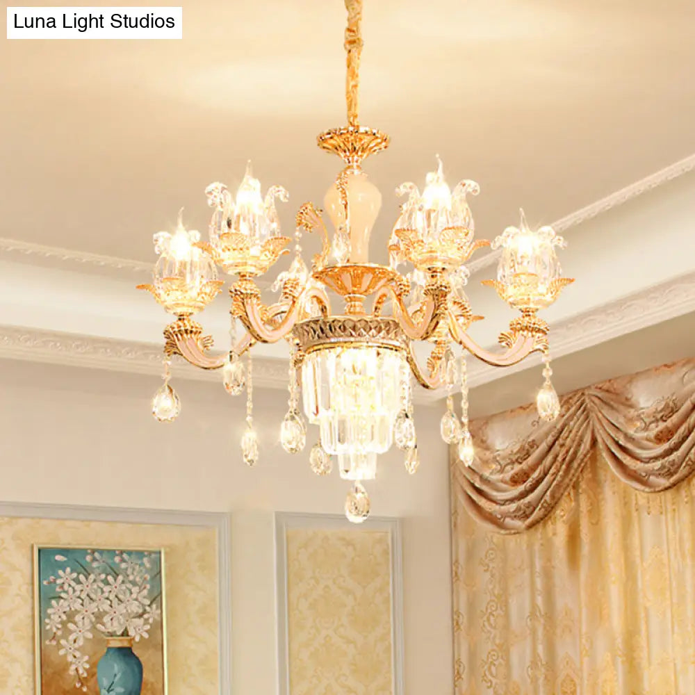 Handblown Glass Floral Vintage Chandelier Pendant Light With Crystal Accent