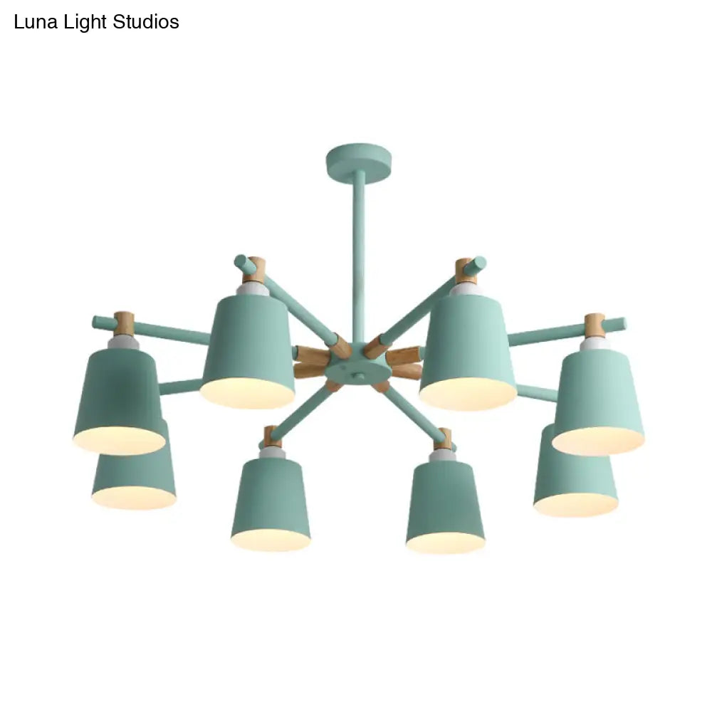 Hanging Nordic Metal Bedroom Chandelier With Wooden Joint - Horn Shade Ceiling Light Fixture