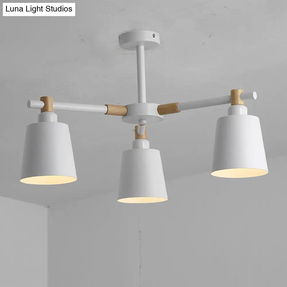 Hanging Nordic Metal Bedroom Chandelier With Wooden Joint - Horn Shade Ceiling Light Fixture