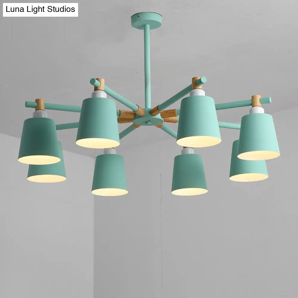 Hanging Nordic Metal Bedroom Chandelier With Wooden Joint - Horn Shade Ceiling Light Fixture