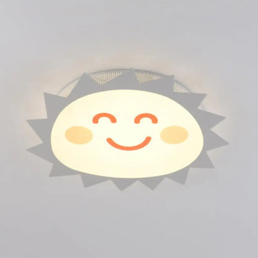 Happy Cartoon Sun Flush Mount Light: Fun & Gentle Led Ceiling Light For Kindergarten White /