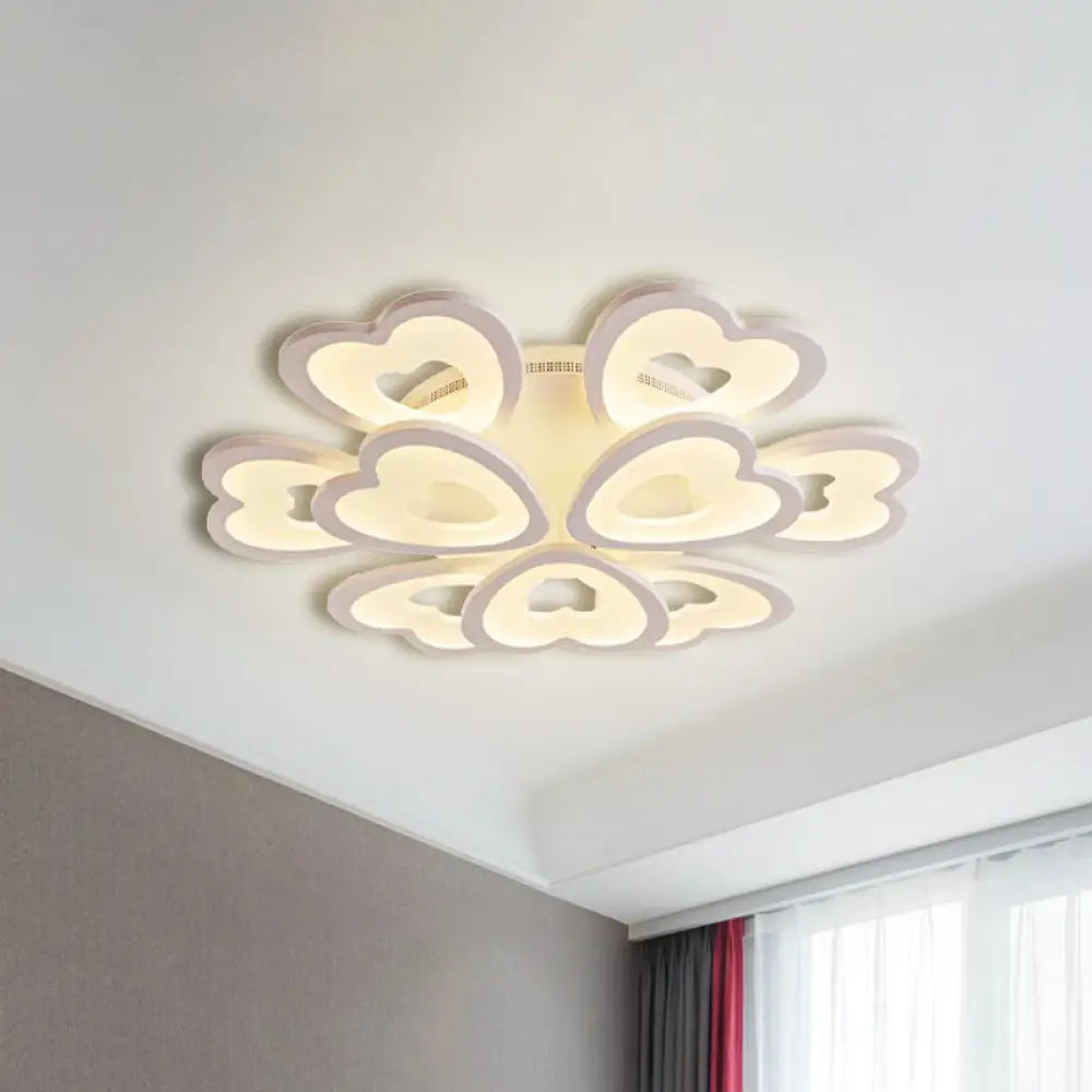Heart Acrylic Shade Flush Mount Light For Bedroom - White Ceiling Lamp In Warm/White/Natural