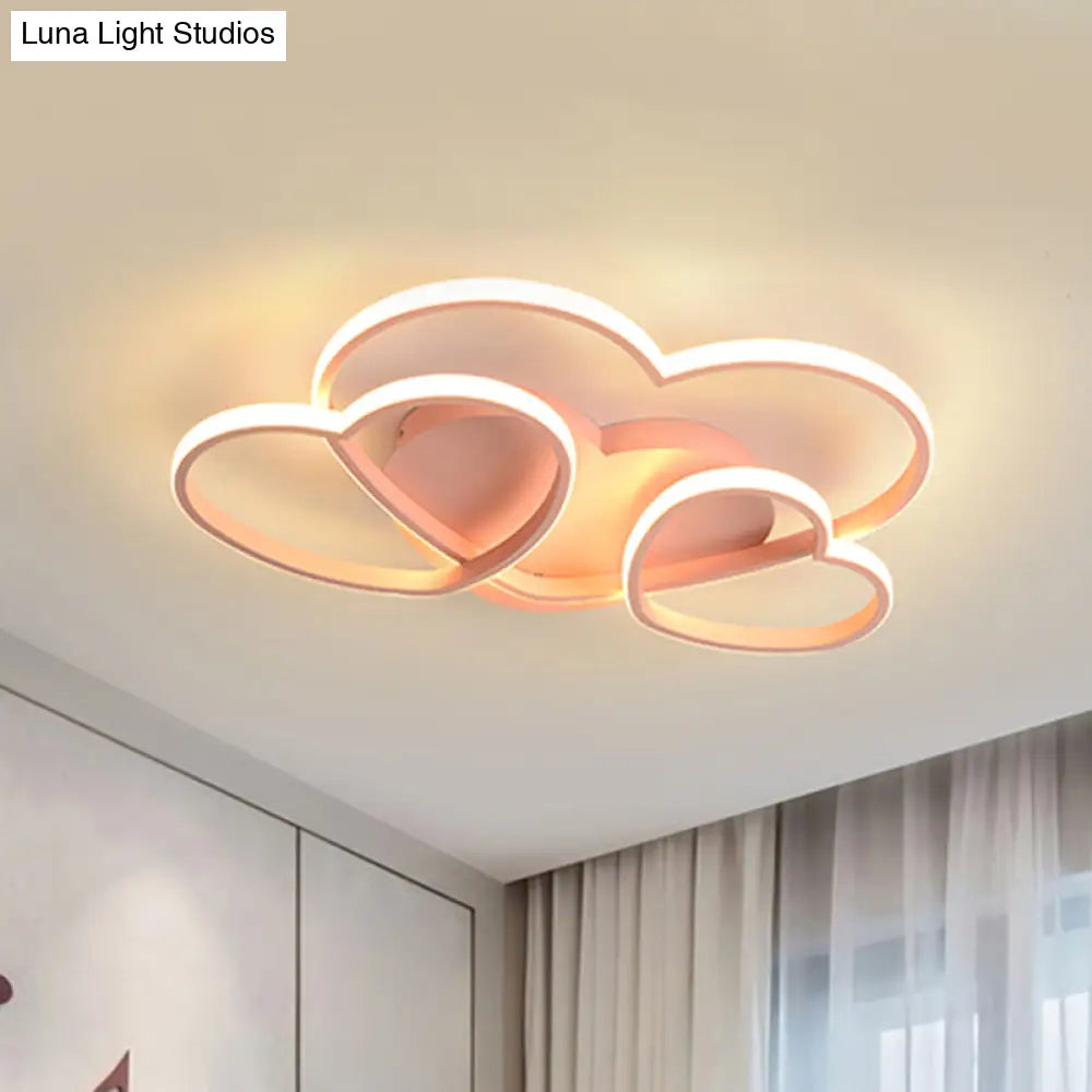 Heart Led Flush Mount Ceiling Fixture For Kid’s Room - Nordic Acrylic In White/Pink/Gold 19.5’