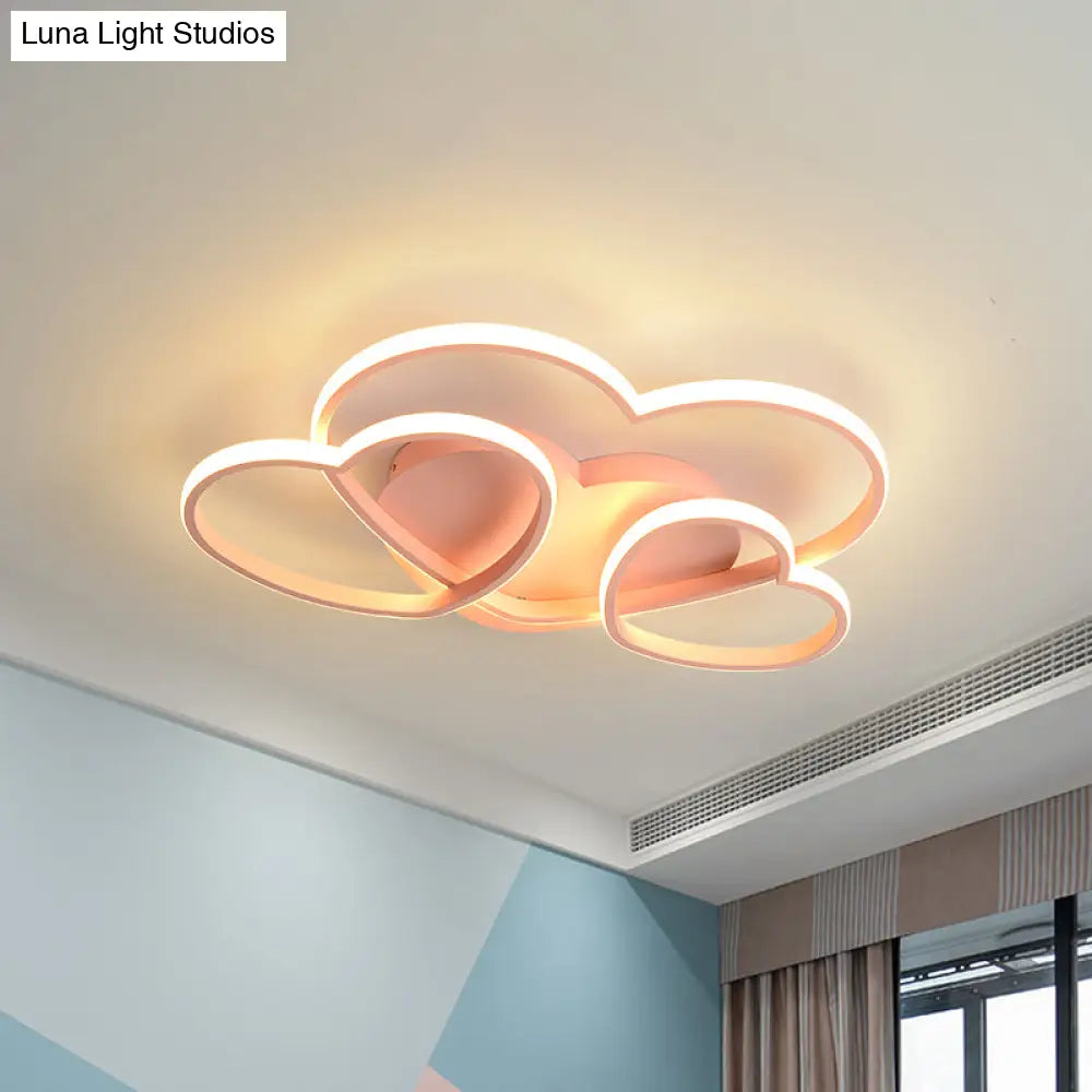 Heart Led Flush Mount Ceiling Fixture For Kid’s Room - Nordic Acrylic In White/Pink/Gold 19.5’
