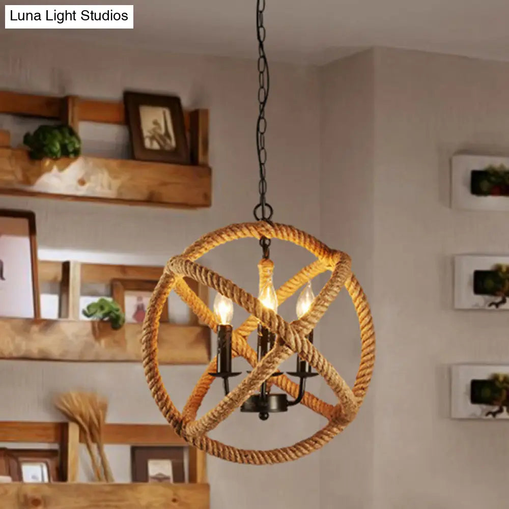 Hemp Rope Yellow Chandelier Light - Farmhouse Pendant Lighting Fixture (3-Light 14/16.5/20.5 Wide)
