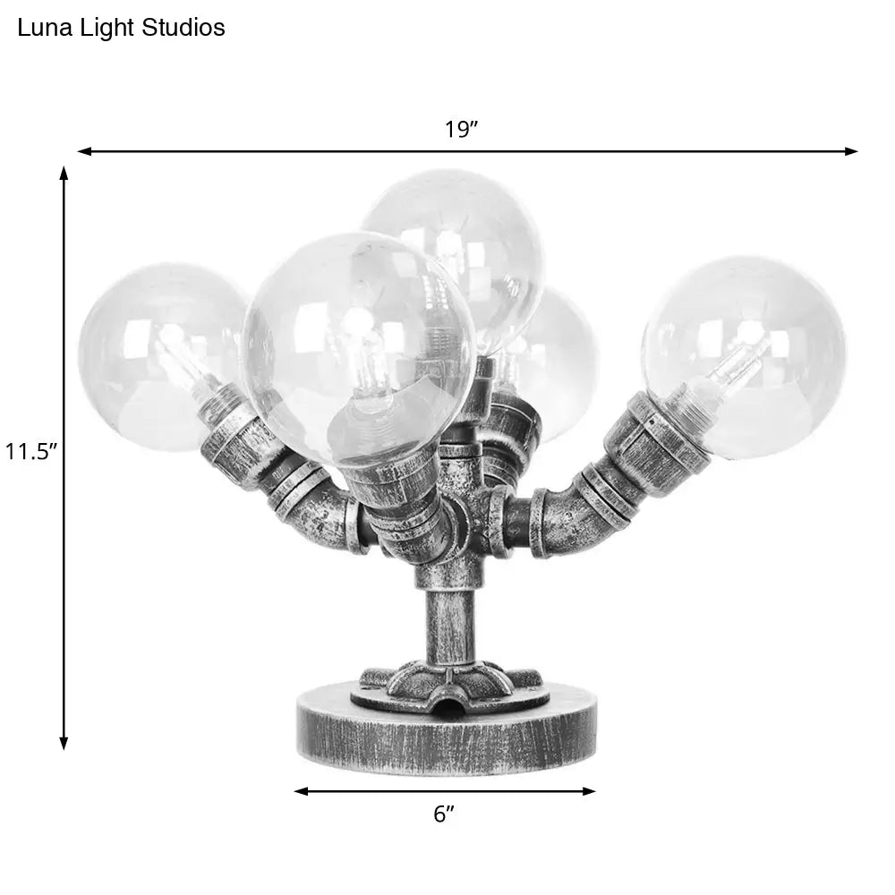 Industrial Desk Lamp With Clear/Amber Glass Globe Shade - Antique Silver Finish 4/5-Light Study Room