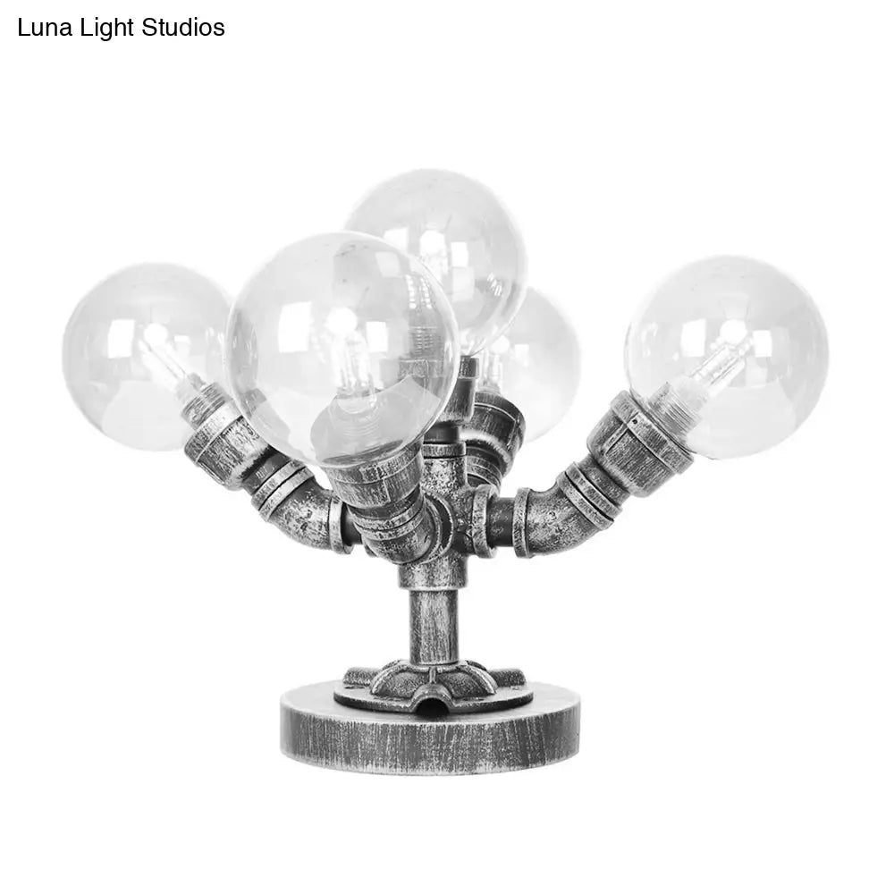 Industrial Desk Lamp With Clear/Amber Glass Globe Shade - Antique Silver Finish 4/5-Light Study Room