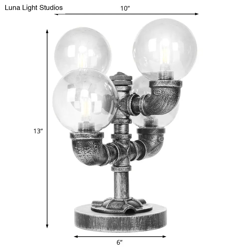 Industrial Desk Lamp With Clear/Amber Glass Globe Shade - Antique Silver Finish 4/5-Light Study Room