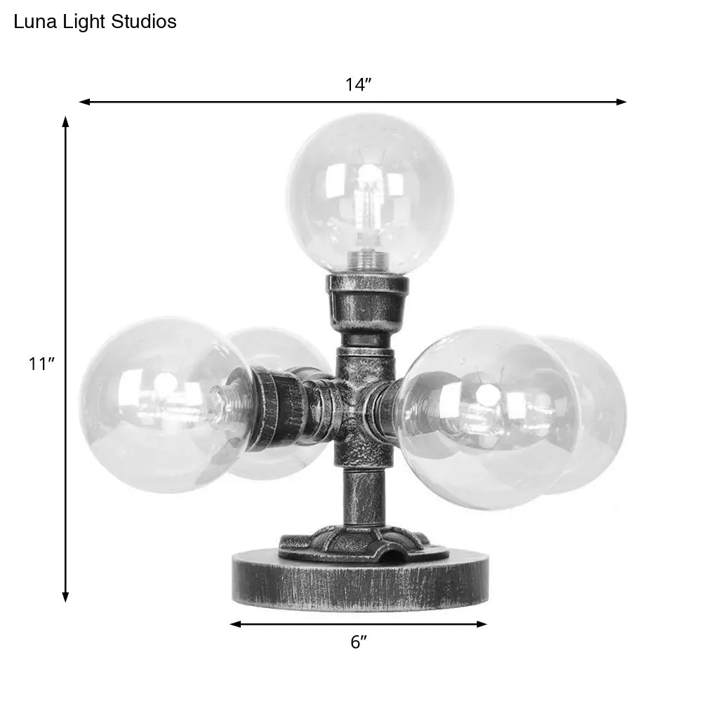 Industrial Desk Lamp With Clear/Amber Glass Globe Shade - Antique Silver Finish 4/5-Light Study Room