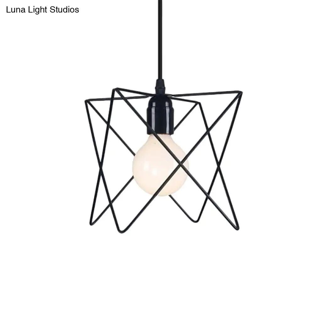 Industrial Geometric Ceiling Light With Open Cage Shade - 7’/10’ Wide Black