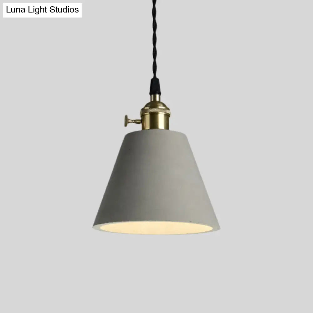 Industrial Gray Cement And Metal Pendant Lighting Fixture - 1 Light Cone/Round Design Ideal For