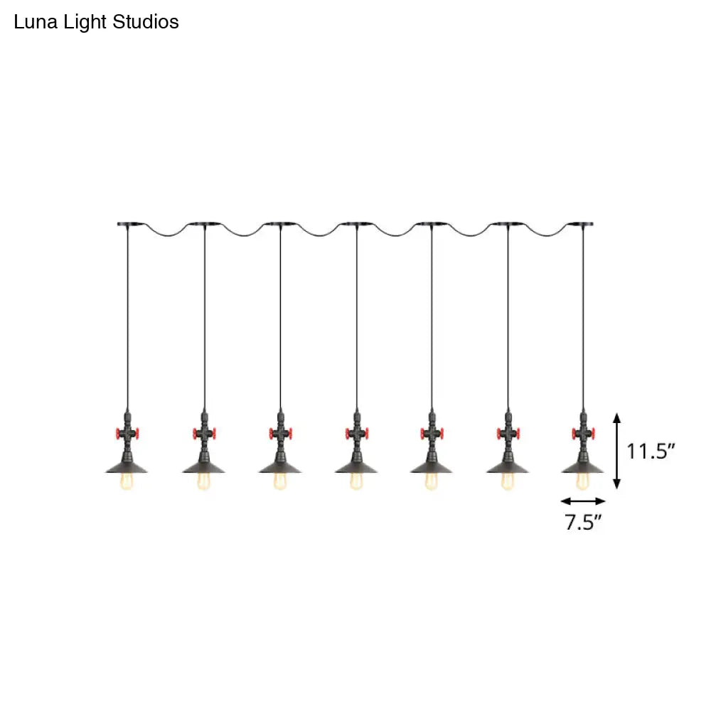 Industrial Saucer Iron Tandem Pendant Lamp In Black - 3/5/7-Bulb Restaurant Lighting Solution