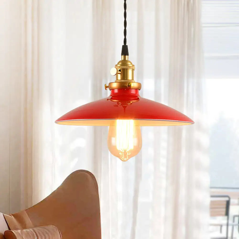 Industrial Style Bowl Pendant Lamp 10’/12.5’ Wide - 1 Light Metal Hanging In Black/White/Red