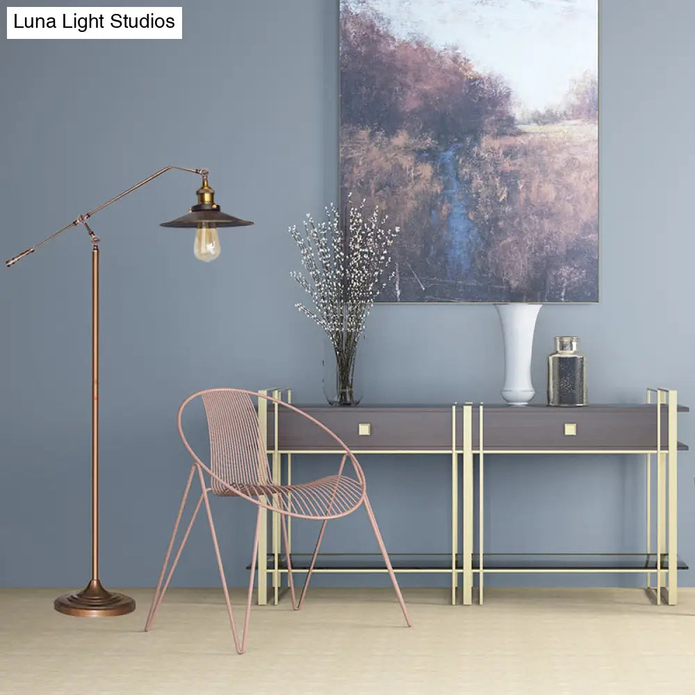 Industrial Style Floor Standing Lamp In Black/Bronze With Flared Metal Shade 10/12 Wide