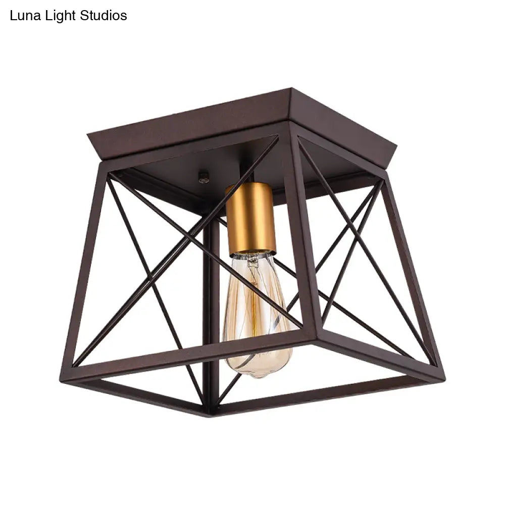 Industrial Style Metal Flush Ceiling Light Fixture - 10’/12’ Wide 2 Bulbs Coffee Tone Ideal For