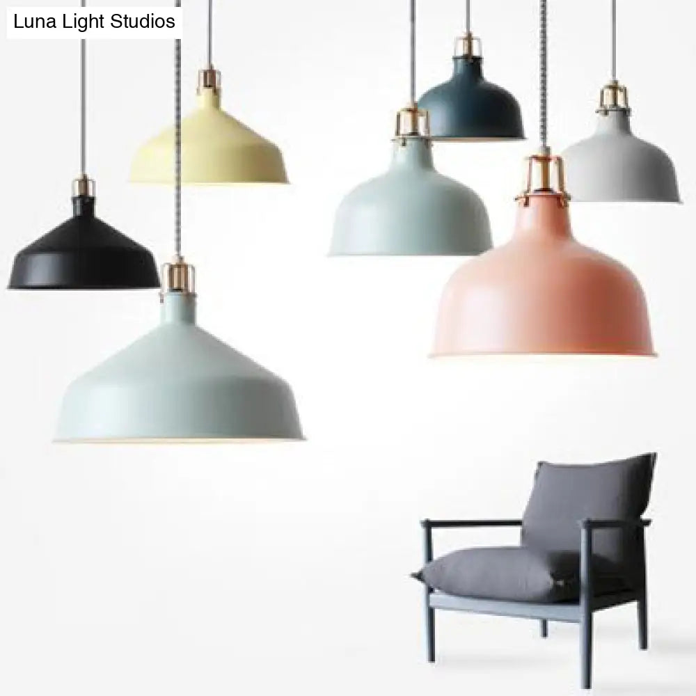 Industrial Style Metal Pendant Light With Adjustable Cord - 1-Light 8.5’/13’ Width Domed