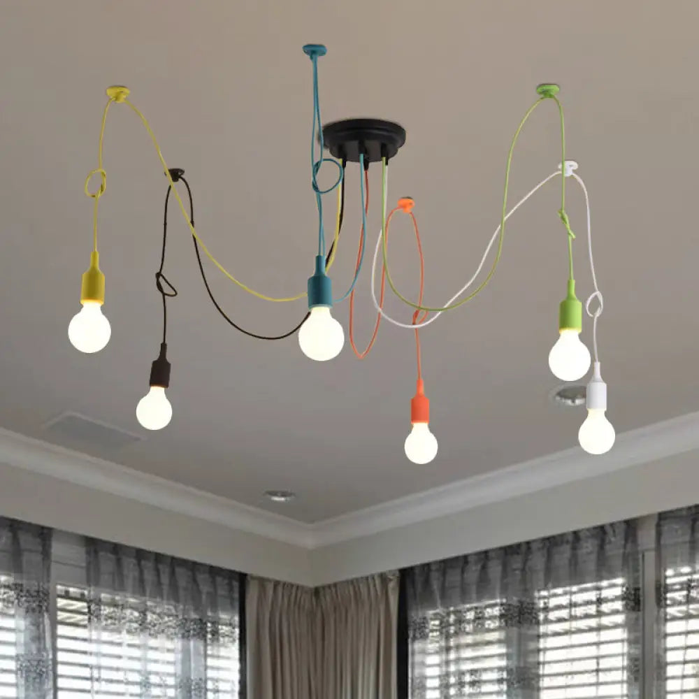 Industrial Style Multi Color Swag Pendant Light Fixture - 6 Lights Restaurant Hanging Lamp (Black