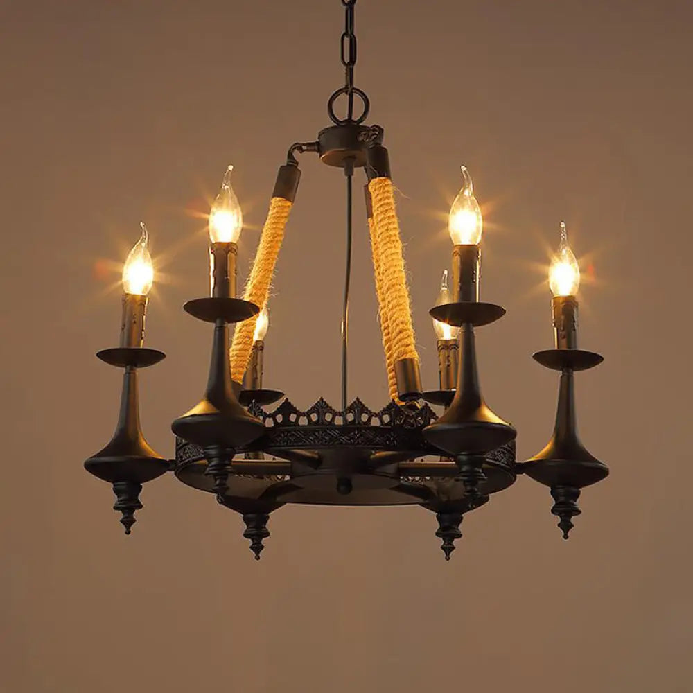 Iron Candle Chandelier Light Fixture - 6/8 Heads Black Dining Room Hanging Ceiling 6 /
